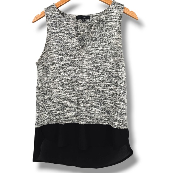 Sanctuary Sleeveless Top Tweed Blouse V-Neck Layered Black‎ Trim Size S - Picture 1 of 9